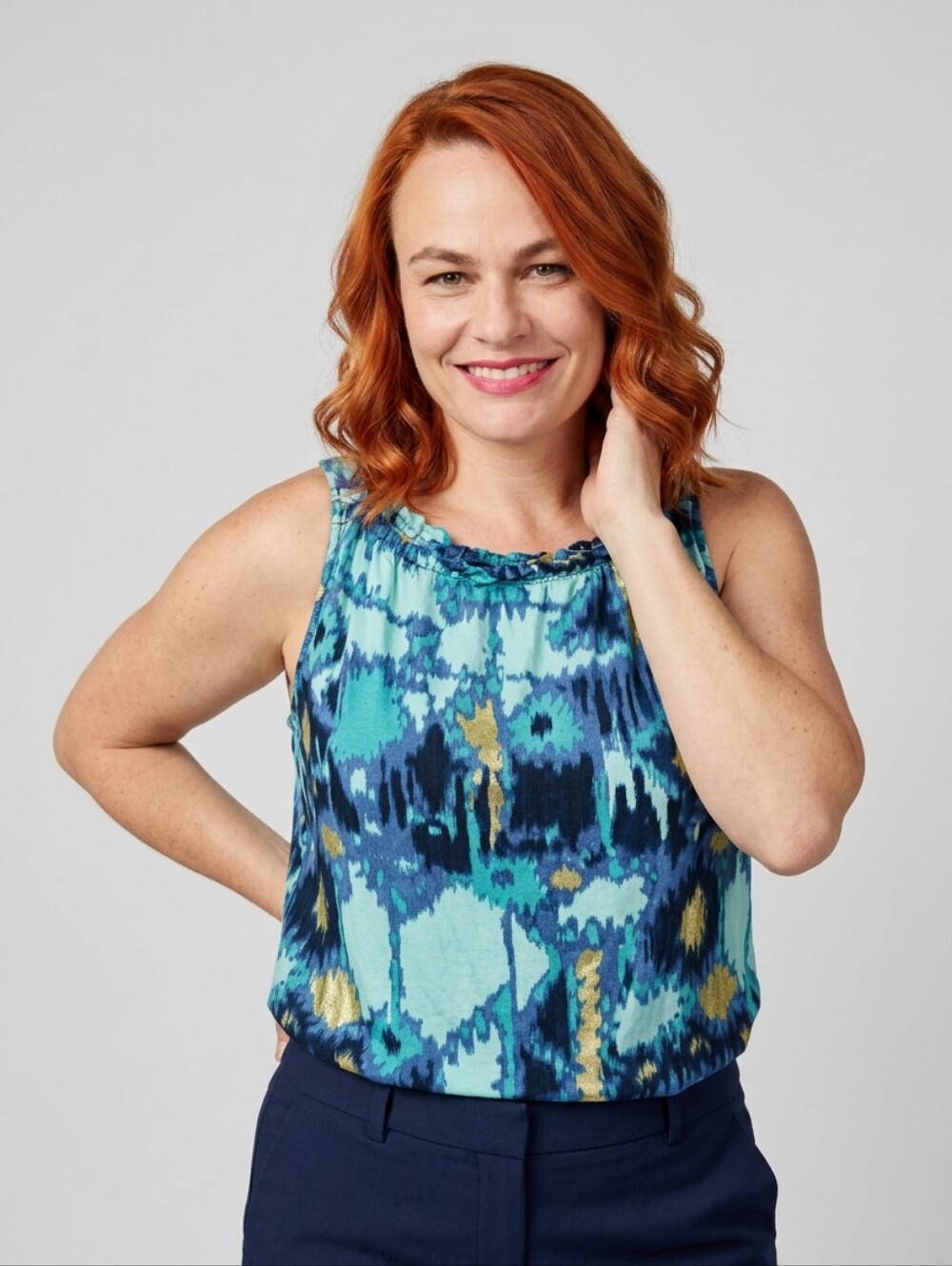 NIC+ZOE Teal Blue Abstract Print Sleeveless Tank